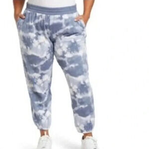 Abound Women Tie Dye Fleece Joggers Blue and Ivory Elastic Waist Size 4X